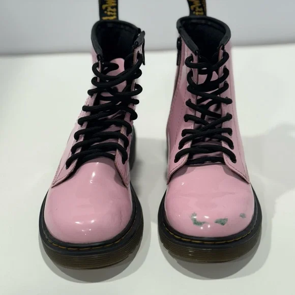 Dr. Martens Kids Pink Leather Boots with Yellow Stitching - Picture 6 of 10